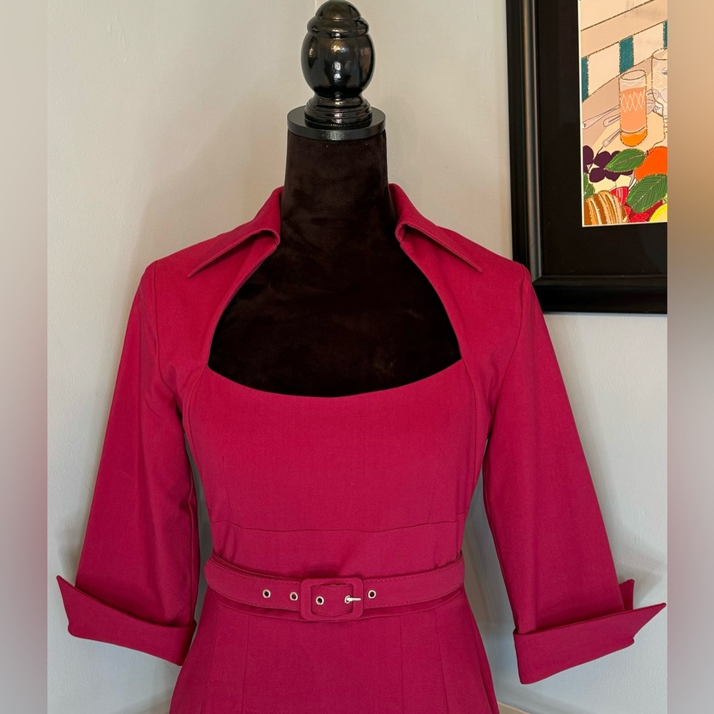 Glamour Bunny 1950s Style Raspberry Sleeved Lorelei Pencil Dress Sz S - Picture 3 of 6